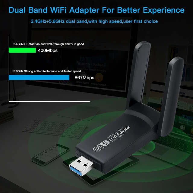 Clé Wifi Adaptateur Wifi USB AC1300 Mbps pour PC Gaming ,Avec