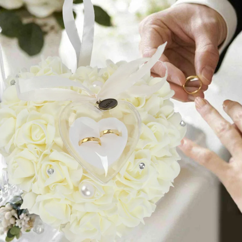 Romantic Wedding Jewelry Case Heart-shape Rose Flowers Ring Box - Main Image