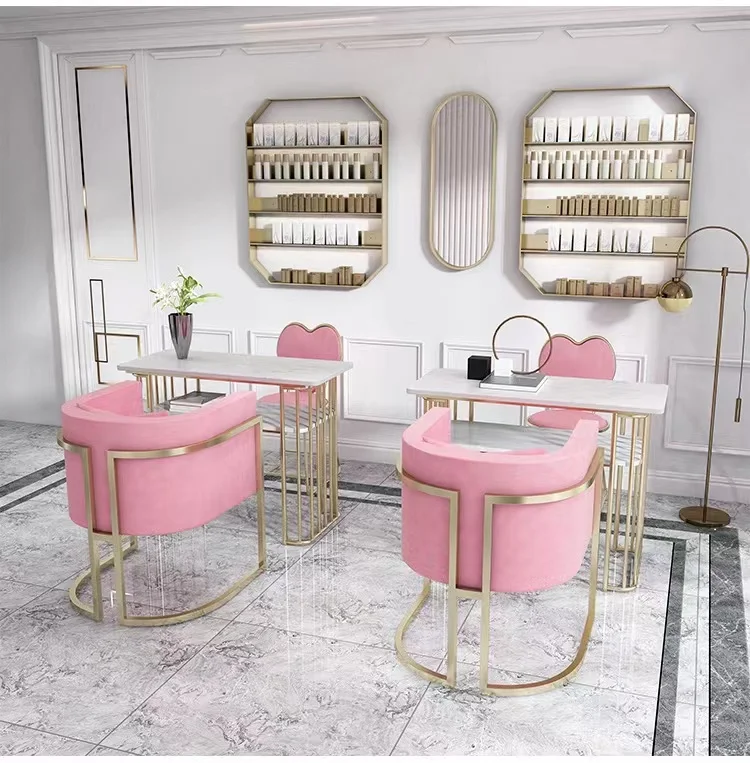 

Wholesale Luxury Nails Desk Art Table Salon Manicure Furniture White Pink Manicure Table And Chair Set