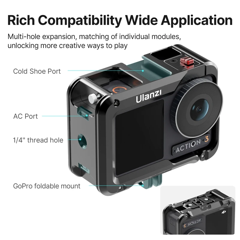 Ulanzi Metal Cage for DJI OSMO ACTION 5 4 3  Quick Release for GoPro Foldable Mount with Cold Shoe Full Protective Frame Case