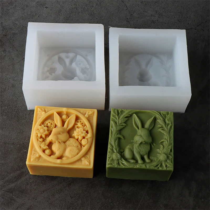 3D Relief Flower Rabbit Silicone Soap Mold DIY Easter Bunny Resin Plaster Making Animal Chocolate Cake Mould Gift Home Decor