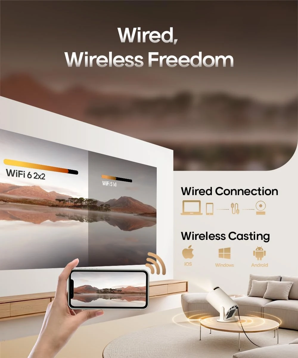 새로운 4K Wifi5 프로젝터 150ANSI 안드로이드 12 듀얼 WIFI 올위너 H726 BT5.0 1280*720P 홈시네마 야외 휴대용 HY300 Pro+