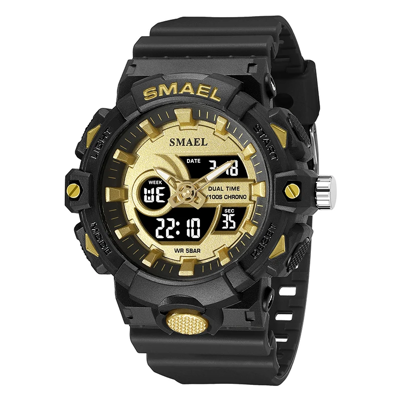 

Fashion Smael Top Brand Men Sports 50m Waterproof Dual Time Digital Analog Clock Stopwatch Week Display Casual Sport Watches