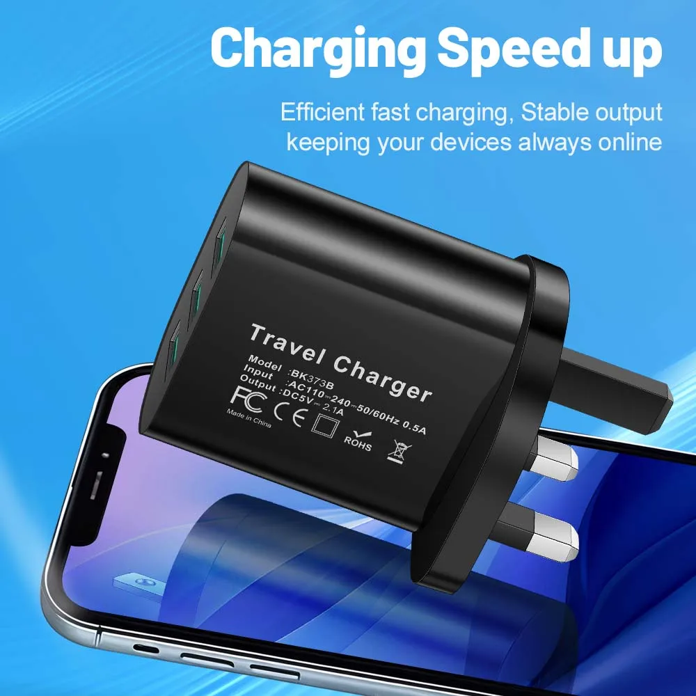 3 Ports USB Mobile Travel Charger For iPhone Samsung Huawei Xiaomi Plug Charging Universal Adapter EU/US/UK Plug