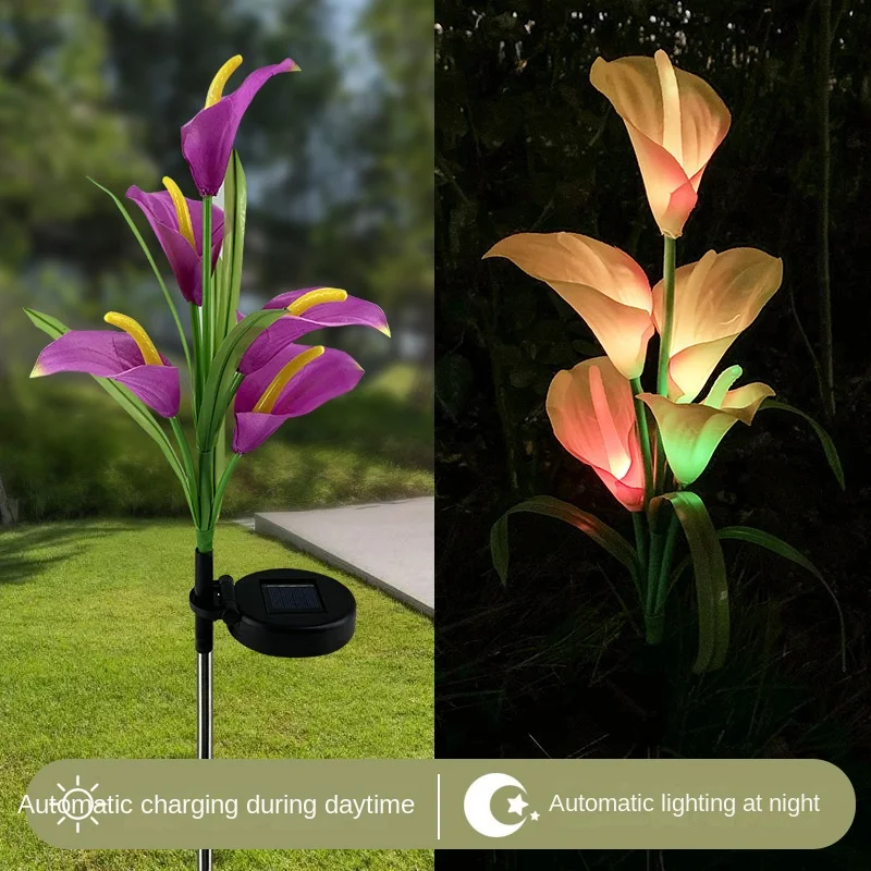 

Solar Stake Lily Flower Lights Outdoor Waterproof Solar Garden Decor Lamp Patio Yard Lawn Pathway Street Decorative LED Sunlight