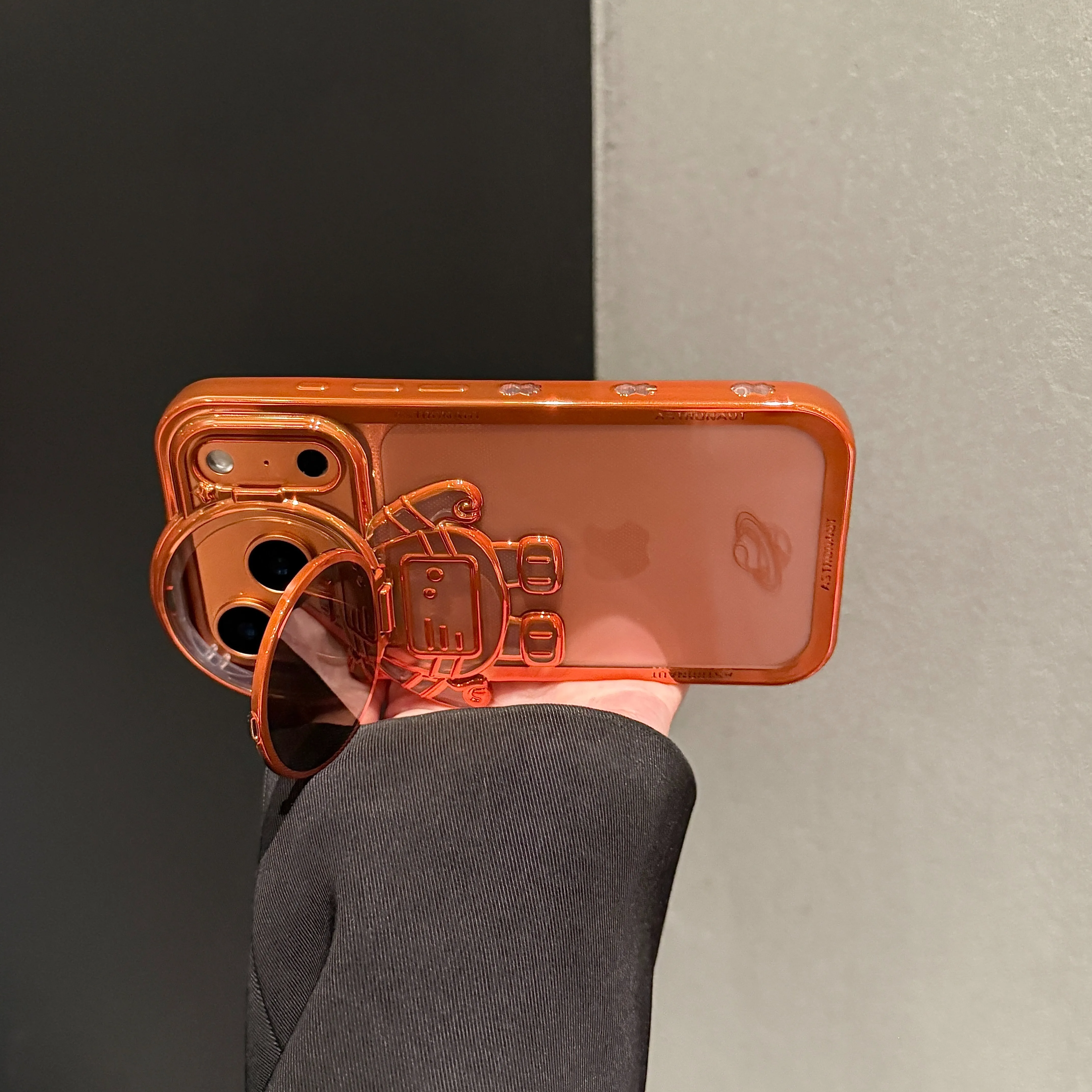 Cosmic Cartoon Electroplated Phone Case with Camera Protection and Built-in Stand