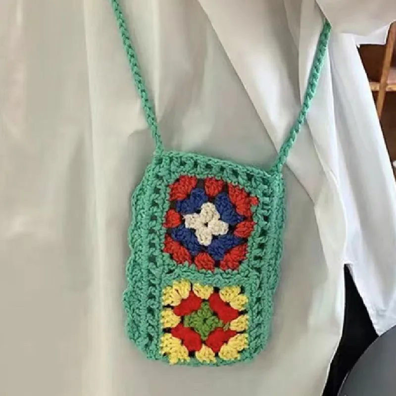 2pcs/Hand woven handbag, daisy bag, key bag, mobile phone bag, zero wallet, convenient storage bag, card bag