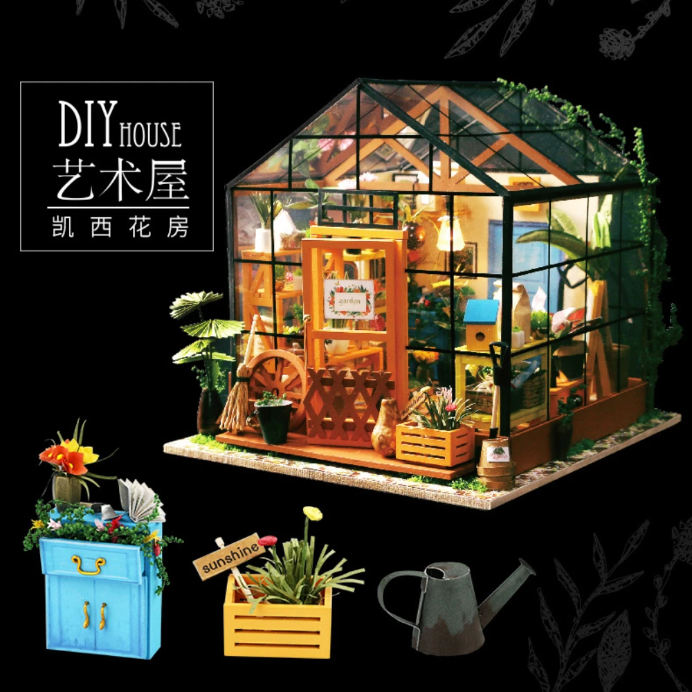 

3D Puzzle Casa Dollhouse Model Garden House Villa Living Room Doll Houses Cottage Miniatures Building Kits with Furniture Toys