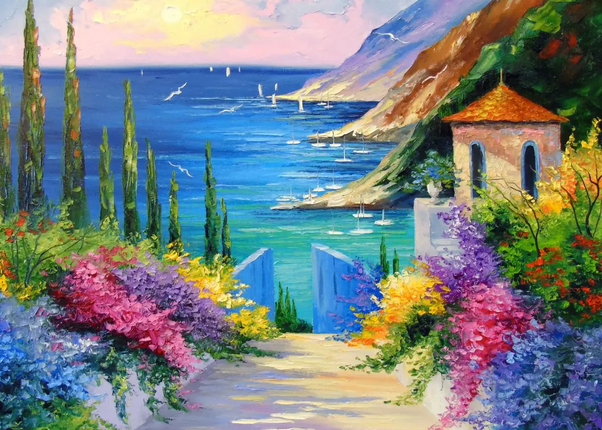 Vibrant Floral Landscape Canvas Art - High-Saturation Wall Décor Poster