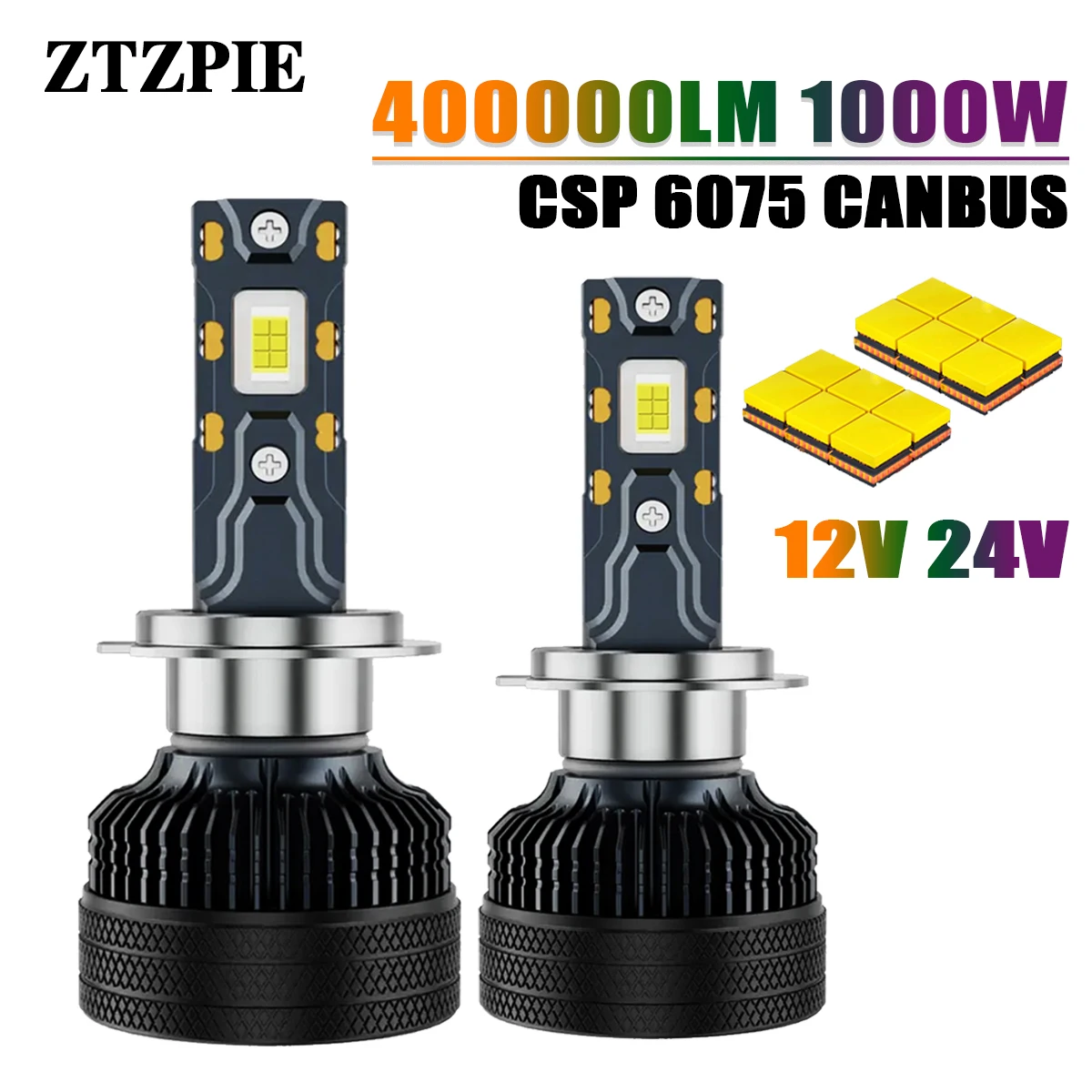 ZTZPIE 6000K HB3 HB4 9005 9006 H1 H7 H4 H11 9012 лампа светодиодные лампы Canbus CSP 6075 мощная Автомобильная фара светильник 1000 Вт 400лм 12В 24В
