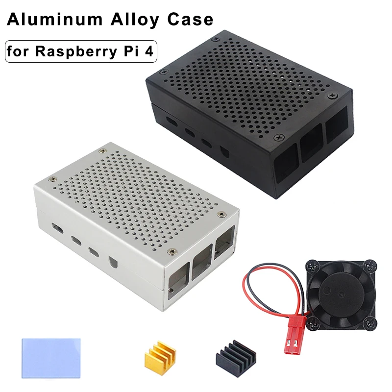 

Чехол для Raspberry Pi 4 из алюминиевого сплава с радиатором, защитный чехол с сеткой для отвода тепла, черный серебристый металлический корпус для Raspberry Pi 4B