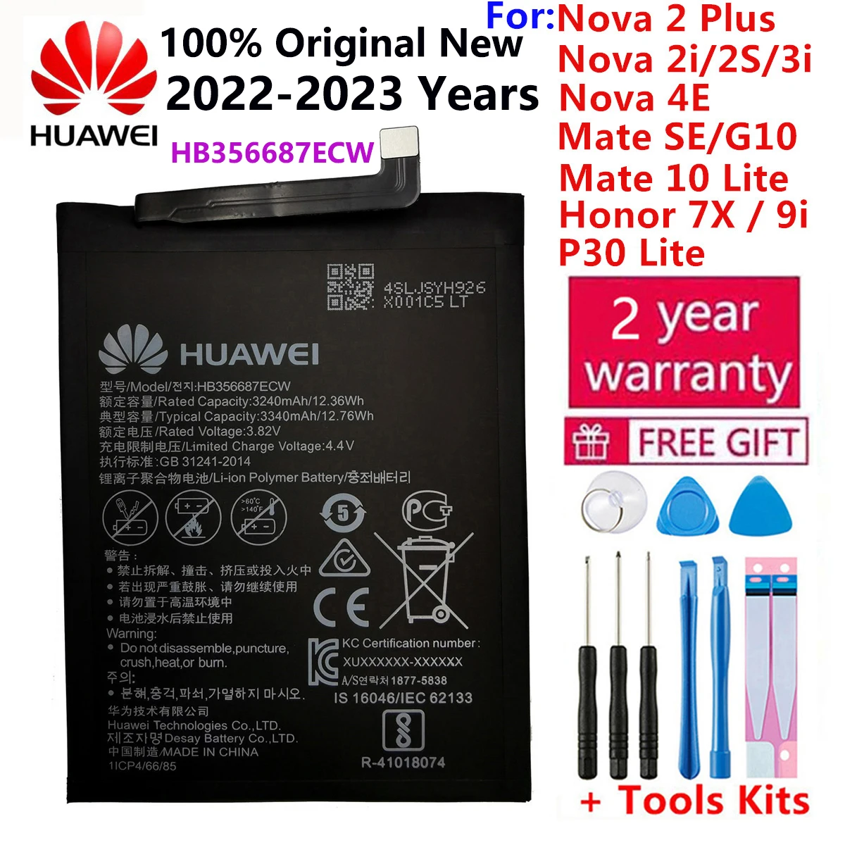

Original huawei 3340mAh HB356687ECW Battery For Huawei Nova 2 Plus Nova 2i Honor 9i Huawei G10 Mate 10 Lite For Huawei Honor 7X