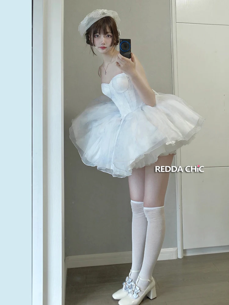 Reddachic-ロリータプリンセスパフィーミニドレス女性用、レコ