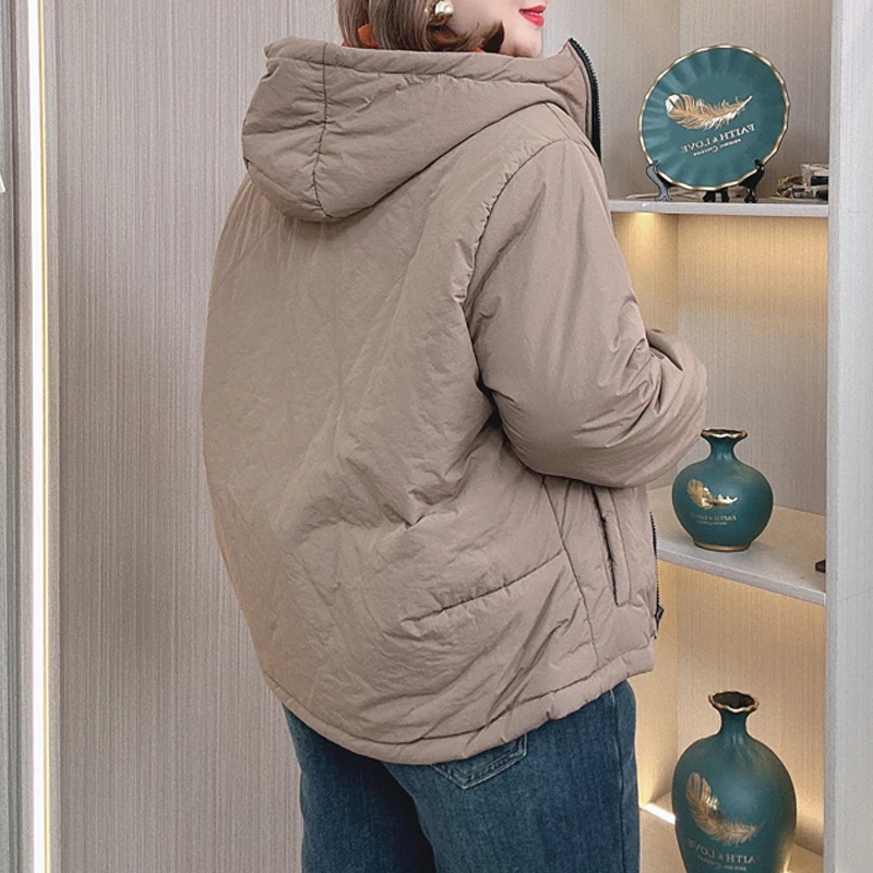 3XL 5XL PLUS SIZE Women's Parka Fall Winter Loose Reversible Hooded Padded Coat 393