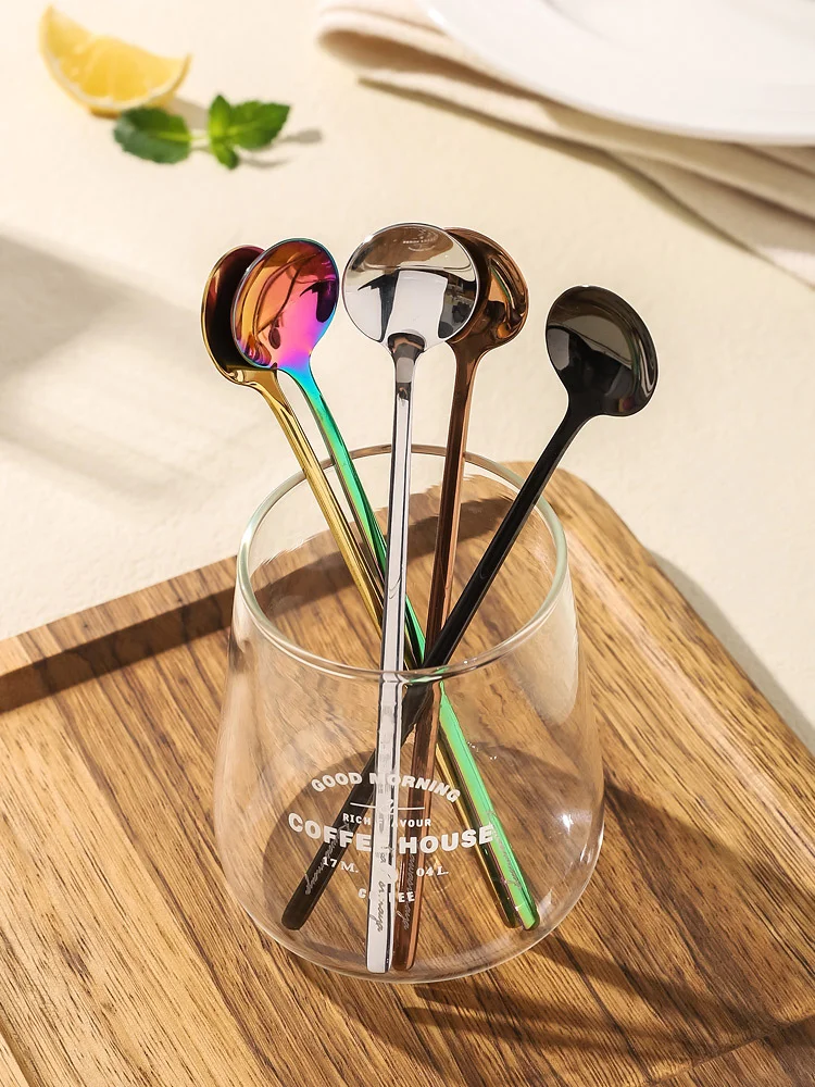 304 Stainless Steel Coffee Long Spoons 24cm Length Powdered Milk Honey Juicy Mixing Spoon Ins Popular Mirror Polishing Colorful