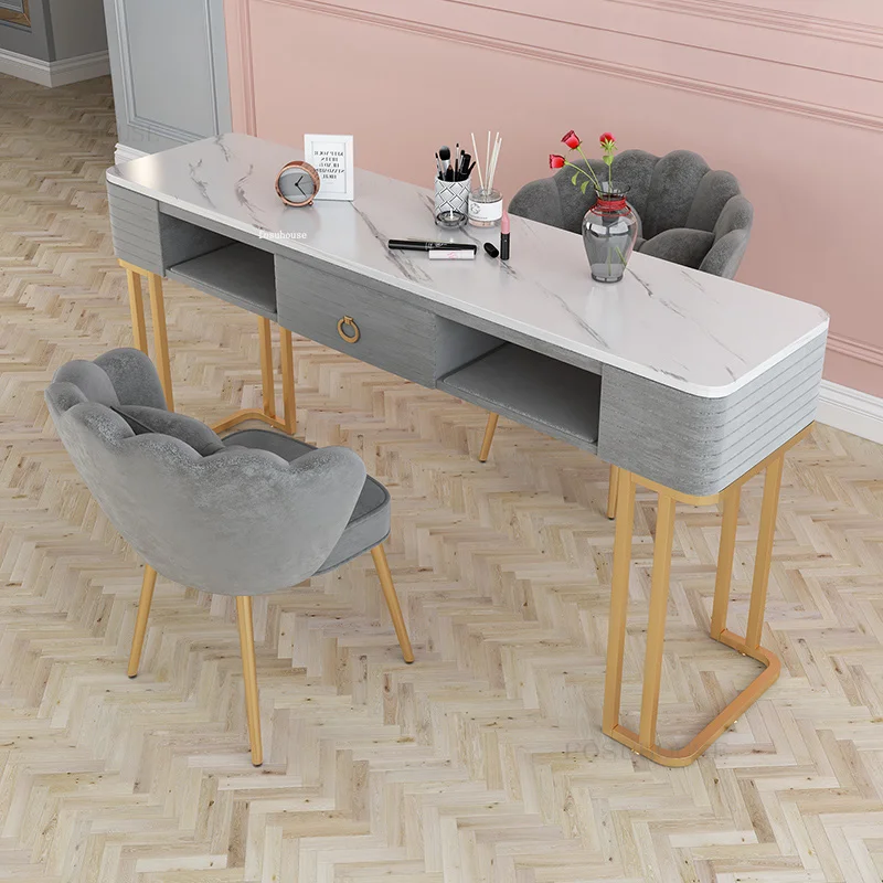 Modern Minimalist Nail Tables Manicure Shop Table and Chair Set Light Luxury Single Double Professional Manicure Table Chair AA