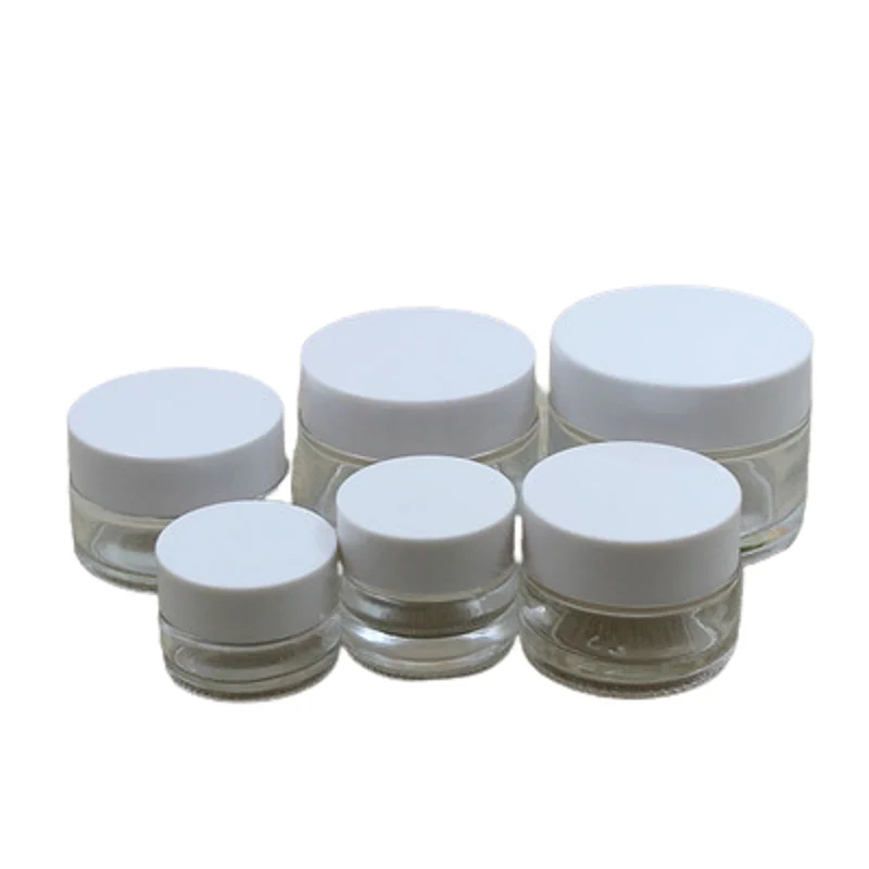 

15Pcs Cosmetic Jar Glass Clear White Plastic Lid Refillable Bottle Empty Facial Cream Pots Containers 5G 10G 15G 20G 30G 50G