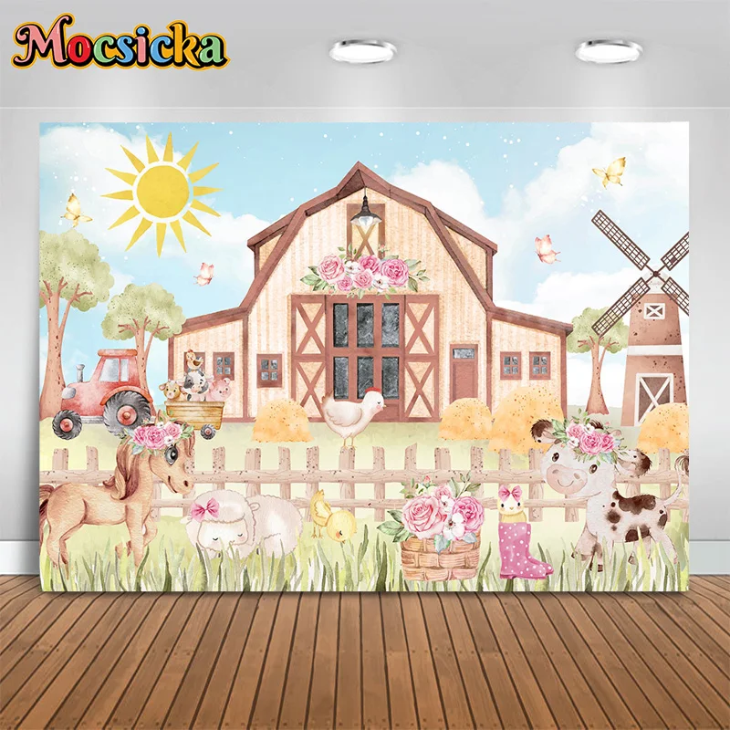 

Mocsicka Photography Backgrounds Farm Theme Animal Log Cabin Decor Backdrops Kids Birthday Party Cake Smash Banner Photo Studio