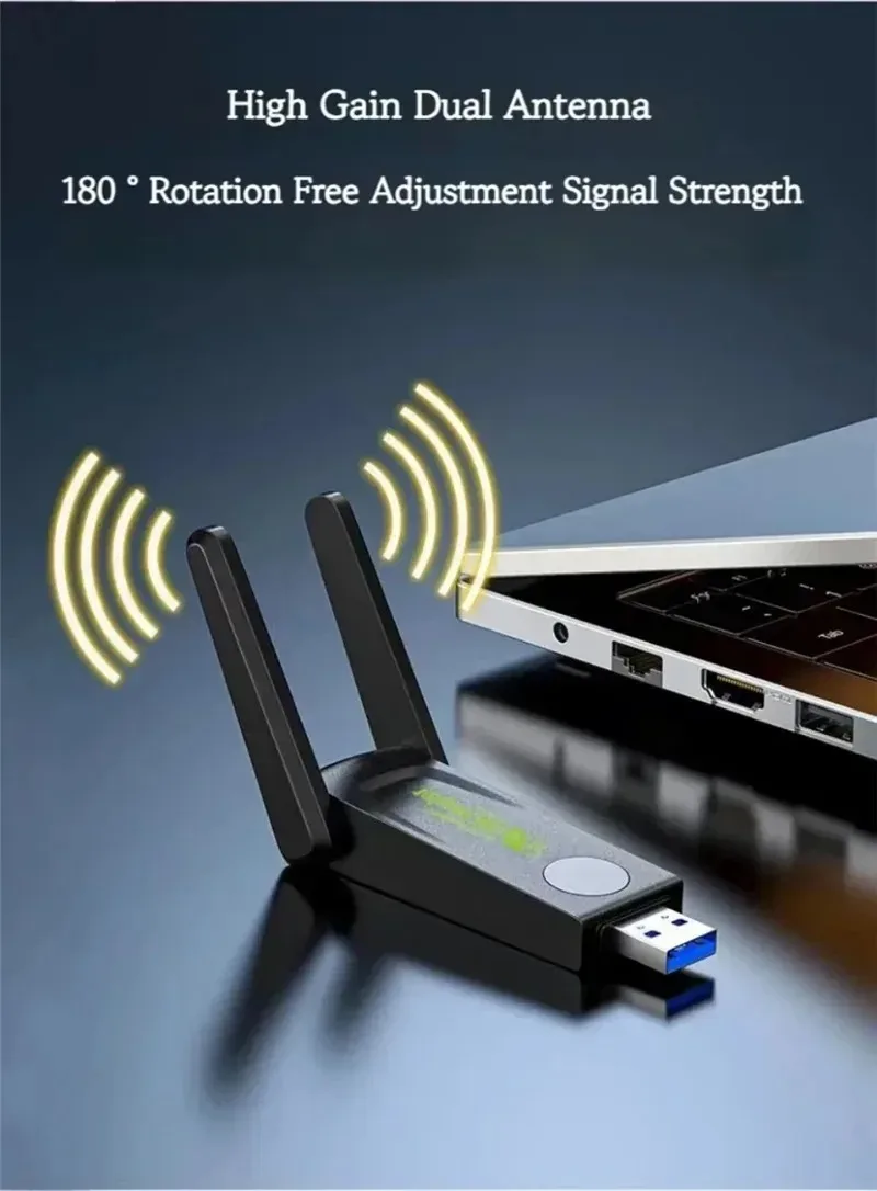 PC 데스크탑 노트북용 무선 USB 와이파이 어댑터, 1200Mbps 와이파이 동글 USB 네트워크 카드, 듀얼 밴드 2.4G, 5.8G 리시버, 1300Mbps