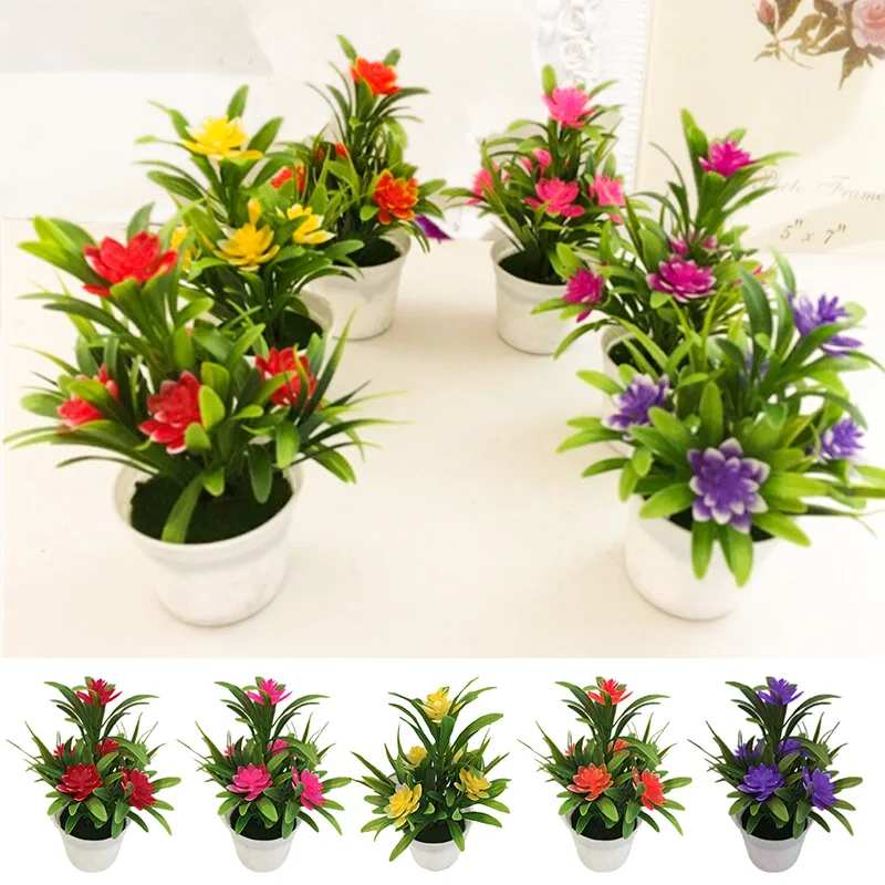 

Artificial Flowers Plant Pot Realistic Simulated Potted Plants Wedding Outdoor Home Office Decoration Non Fading Gift 11x18cm