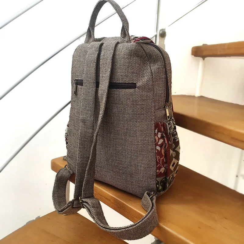 National Original Ethnic Style Printed Cotton Linen Backpack For Women Handmade Woven Leisure Tourism Retro Girl's Backpacks 4