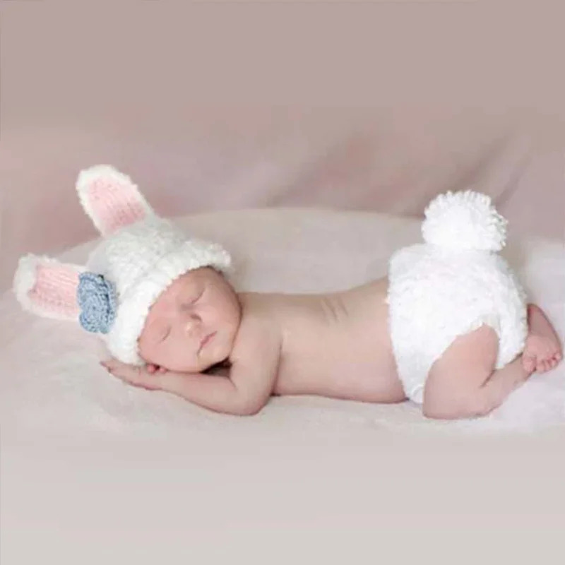 

Cute Baby Photography Super Cute Little Rabbit Clothing Baby Full Moon Hundred Day Photo Cartoon Animal Handwoven Clothes Prop