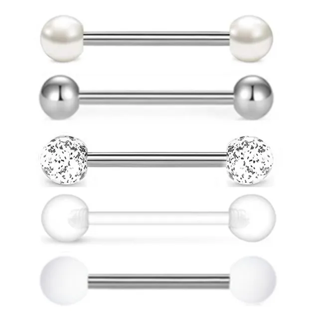 5PCS Acrylic Tongue Piercing Barbell Set Stainless Steel Glitter Tongue