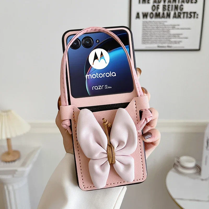Stylish Butterfly Cardholder Crossbody Phone Case with Pearl Chain