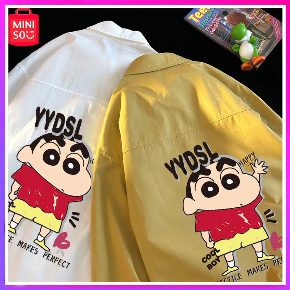 

Miniso 2023 New Crayon Shin-Chan Long Sleeved Shirt Men Spring and Autumn Trend Loose Size Handsome Student Printed Shirt Coat