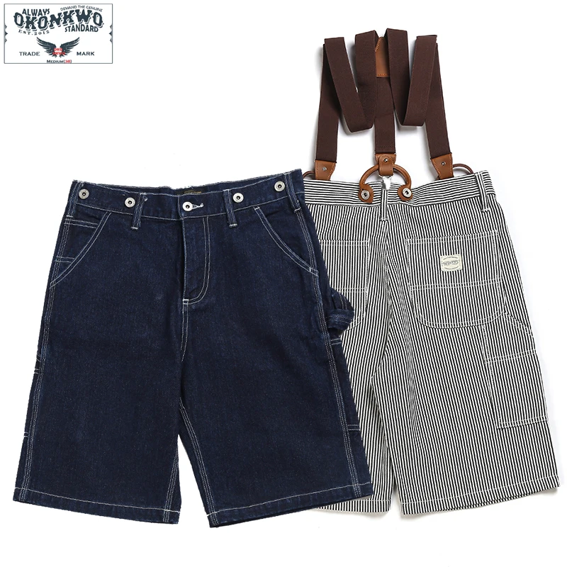 Workwear Shorts New Railway Striped X Y TYPE Camisole Shorts Canvas Workwear Shorts Suspenders Pants Summer Natural Denim Bib Overalls for Men