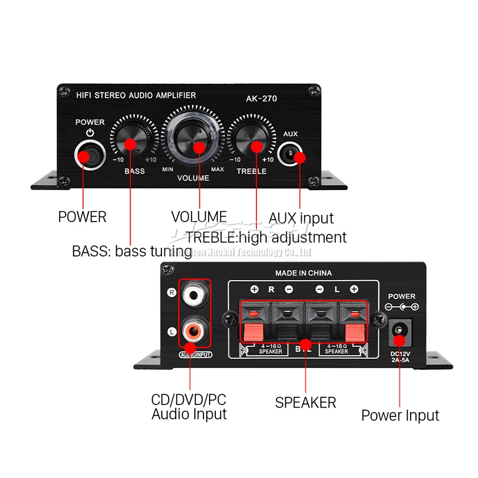 Цифровой плеер NKTECH, Портативный Hi-Fi усилитель мощности для автомобиля, 2 канала, 20 Вт, RMS, CD, MP3, AUX, RCA (art.: 3920bdcfce238) - 3920bdcfce238