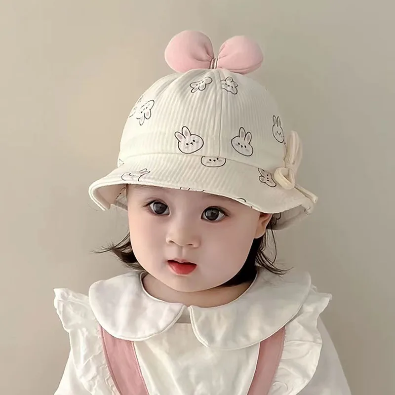 Cartoon Baby Bucket Hat Cute Rabbit Bear Print Toddler Fisherman Cap Spring Autumn Cotton Kids Boy Girl Basin Hats