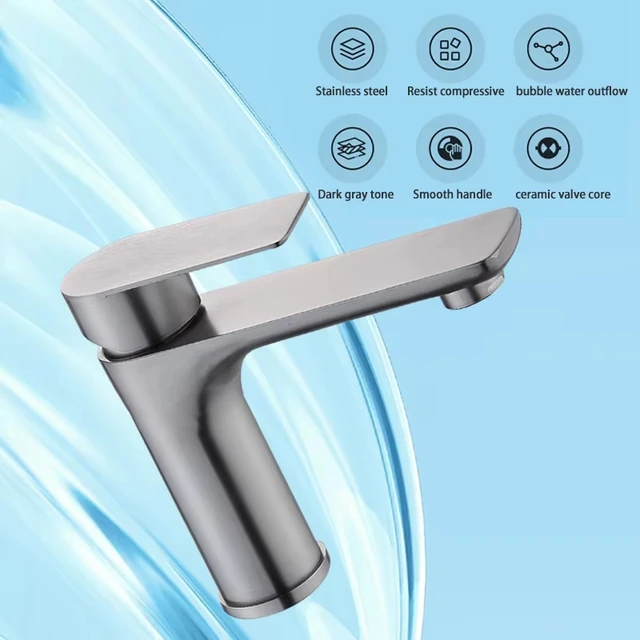 แปรง/สีเทาห้องน้ําอ่างล้างจานก๊อกน้ําร้อนและเย็นก๊อกน้ํา Countertop Mount 304 สแตนเลสสตีลเดี่ยว 6