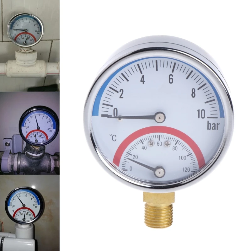 

10 Bar Temperature Pressure Gauge Meter G1/4 Thread 2 in 1 Thermometer Monitor