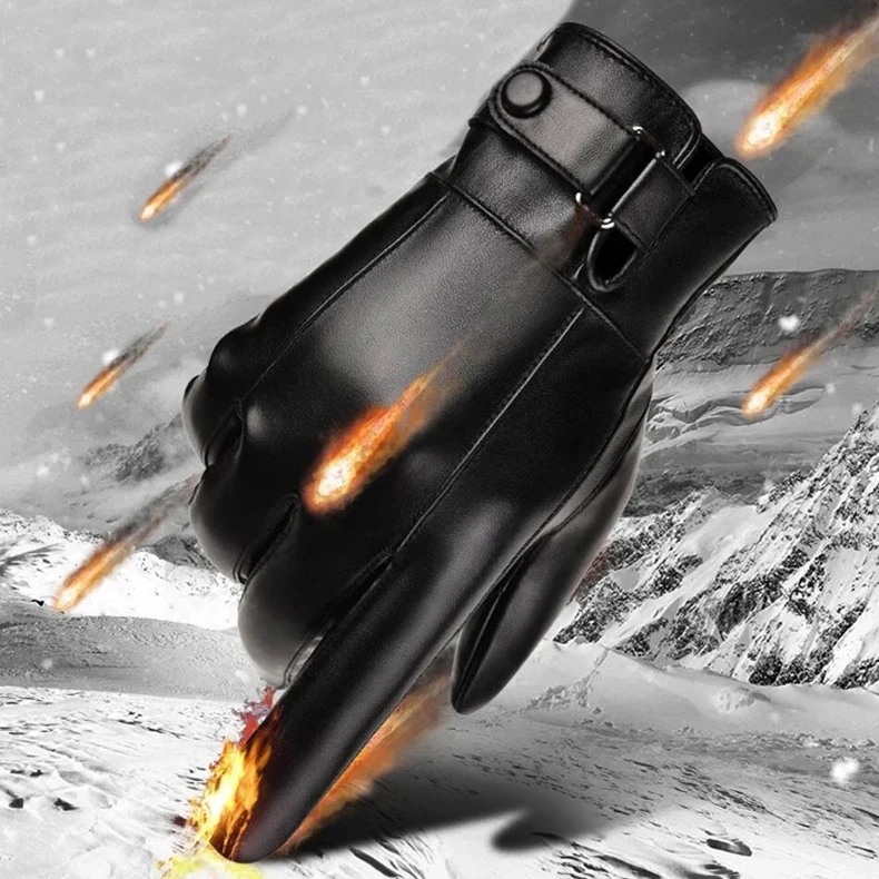 Neue männer PU Handschuhe Winter Verdickte Warme Fahrt Handschuhe Leder Wasserdicht Winddicht Touch Screen Protector Warme Motorrad Handschuhe – Detail 1