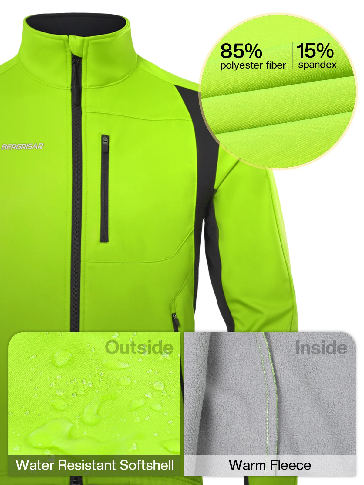 Winter Cycling Jacket Mens Waterproof Windproof Fleece with 6 Pockets