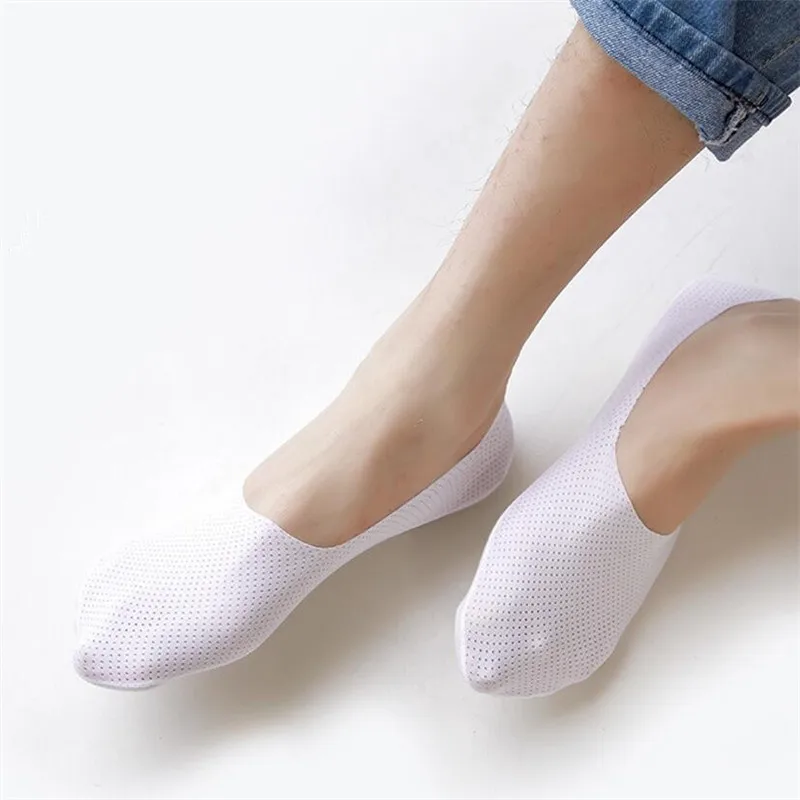 3 쌍 여름 얼음 실크 남성 보이지 않는 양말 쇼 없음 실리콘 미끄럼 방지 로우 컷 통기성 메쉬 양말 슬리퍼 코튼 바닥