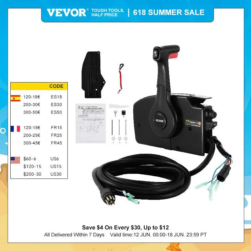 Vevor 881170a15 Outboard Remote Control Box Throttle Shifter Boat