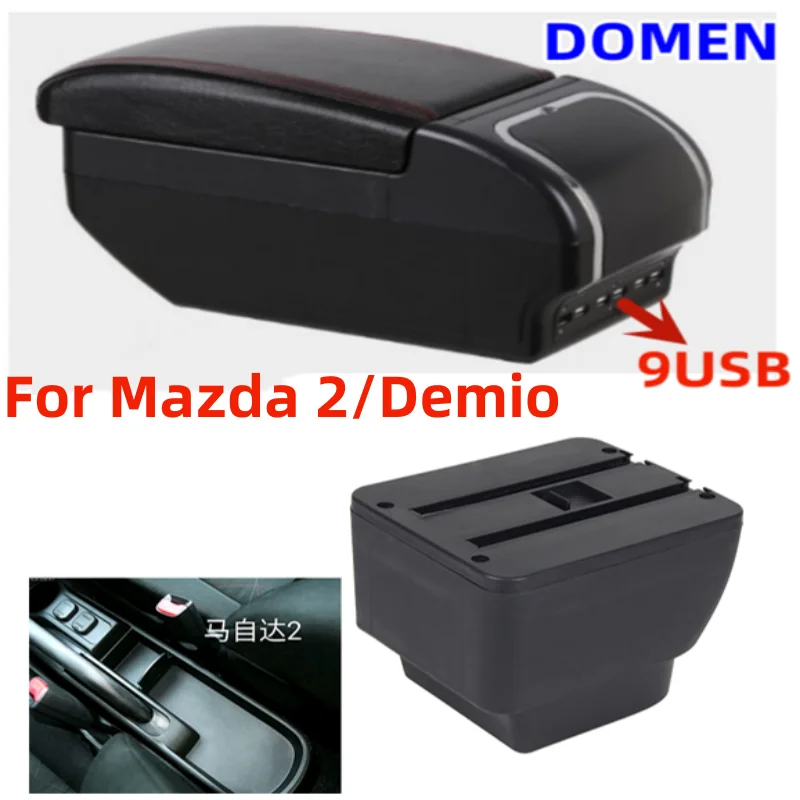 For Mazda 2/Demio Armrest box Rotatable PU Leather Center Centre Console Storage Box with ashtray car accessories
