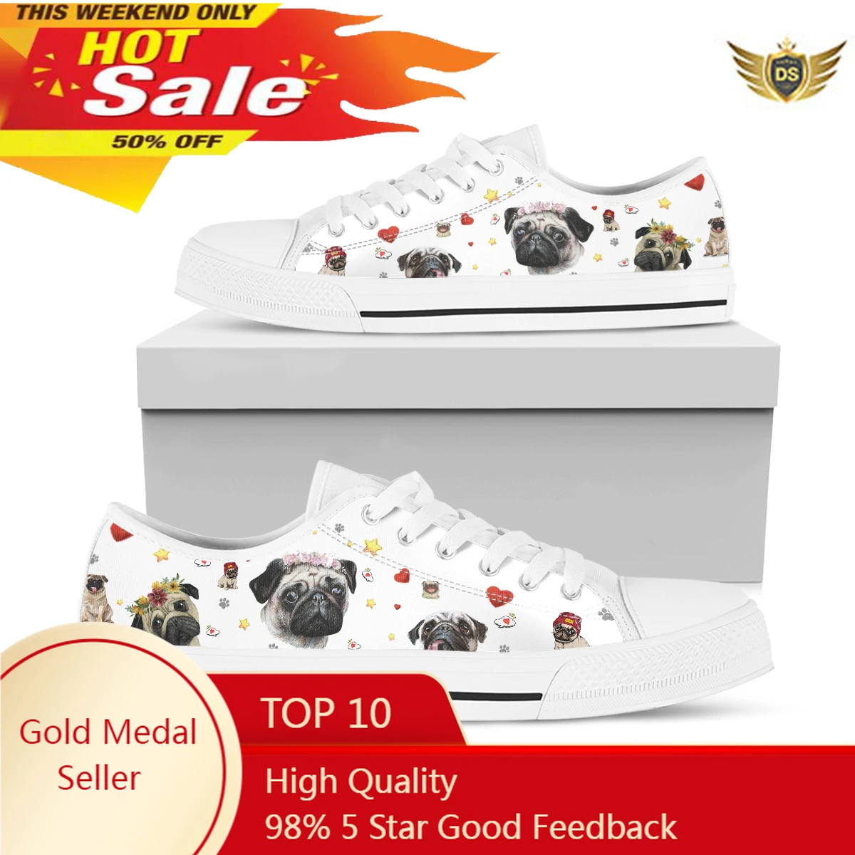 Fashion Cute Bulldog Face Prints Women Canvas Shoes Outdoor Soft Comfort Footwear Casual Breathable Zapatos Large Size 46