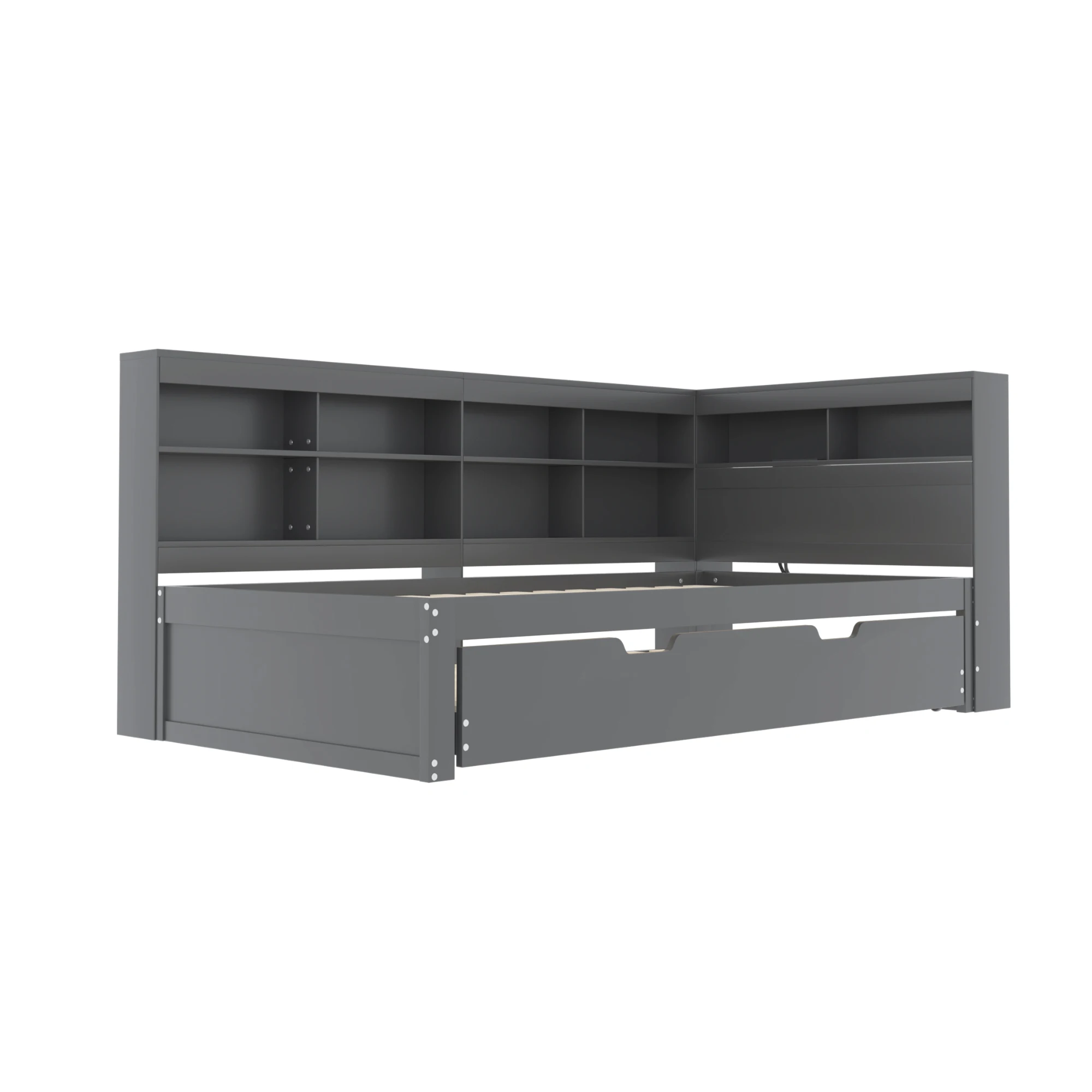 KOMHTOM Multifunktions Massivholzbett Schlafsofa 90x200 mit ausziehbarem Bett 90x190 USB Steckdose und mehreren Ablagefächern – Detail 7