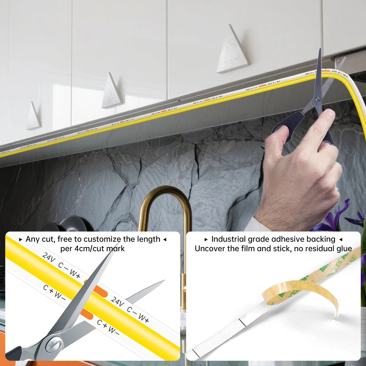 576LED/M CCT 디밍 가능 2700K-6500K COB LED 스트립 라이트 24V WW CW 듀얼 화이트 FCOB LED 테이프 리본형 램프 블루투스 RF 리모컨