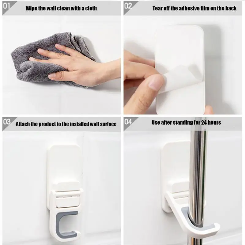 Mop Holder Wall Mounted Organizer Mop Organizer Holder Self Adhesive Broom Hanger Gripper Garage Bathroom Home