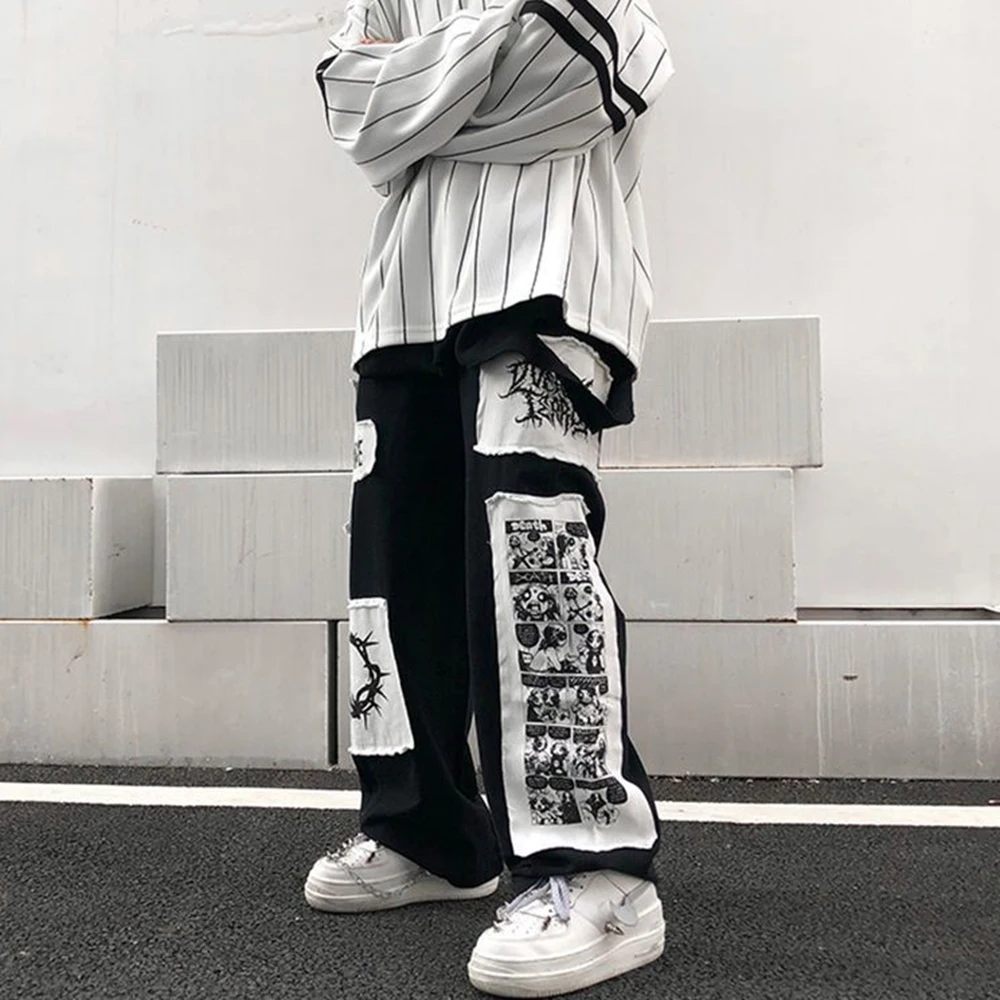 

Manga Patch Plus Fat Overalls Men's New Trendy Brand High Street Sports Wide-leg Pants Hip-hop Fashion Drape Straight Trousers