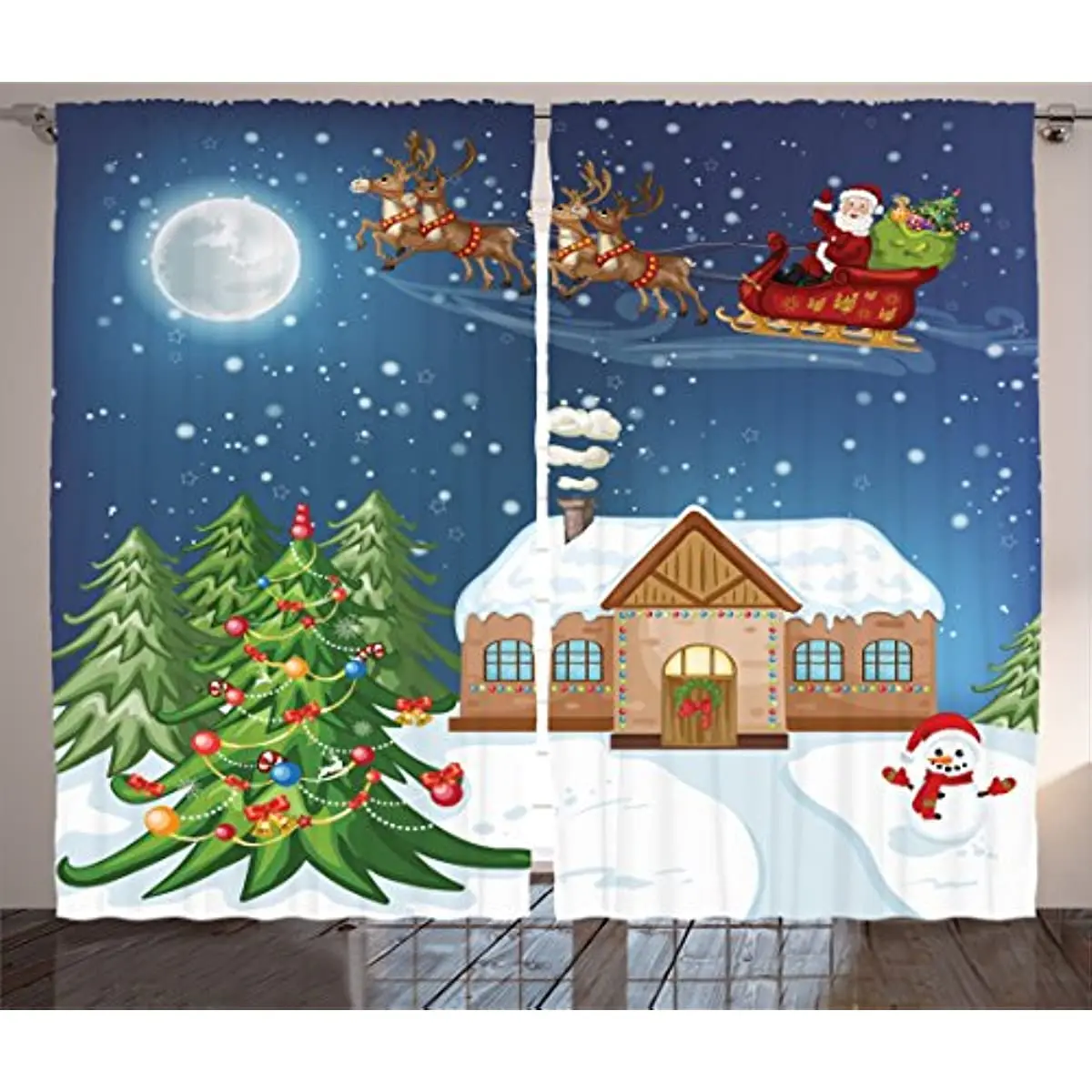 

Santa Claus Christmas Blackout Curtains Bedroom Living Room Kitchen Drapes Window Treatments Xmas Navidad Natal Home Decoration