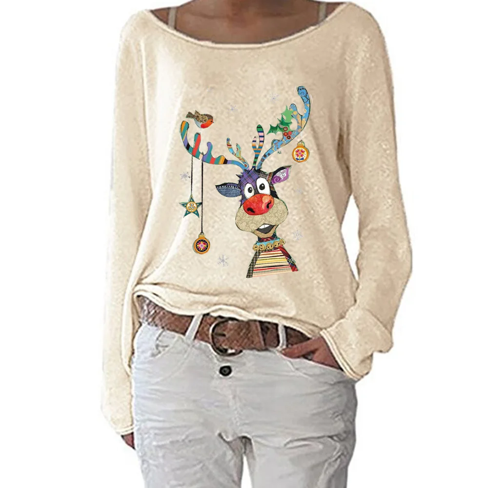

Merry Christmas Long Sleeved T-shirt Knitted Women T-shirt Top TeeBK13SD19