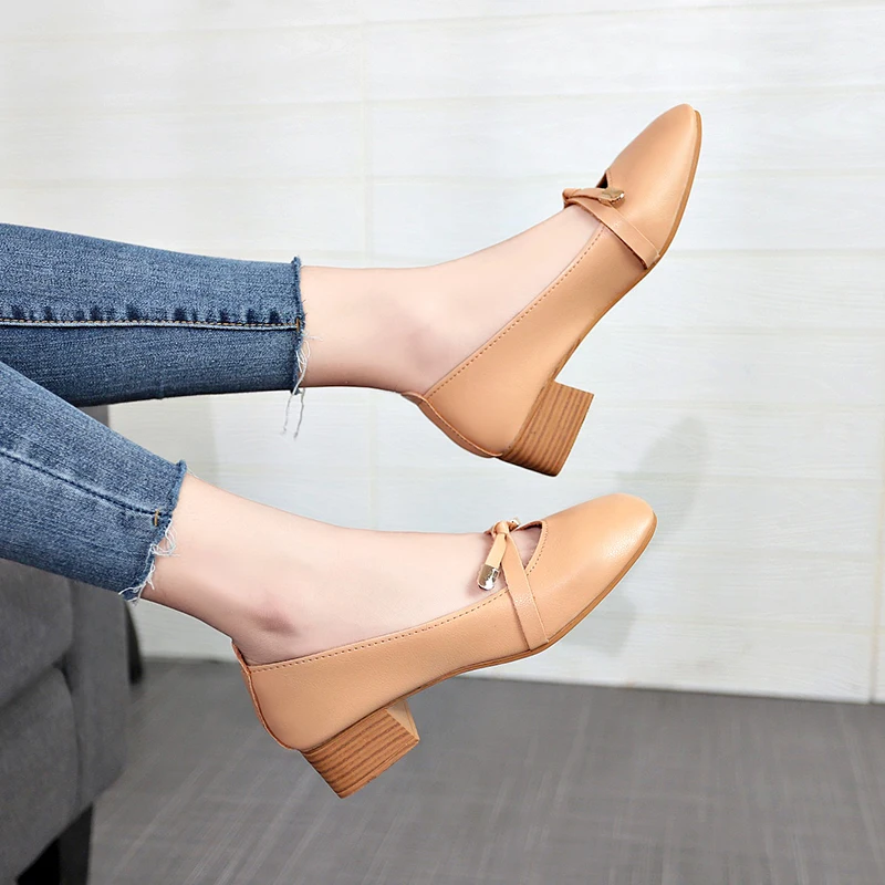 

New Square Toe Chunky Heel Bow Decoration Fashion Shallow Mouth Women's Shoes Summer Elegant And Comfortable Casual High Heels