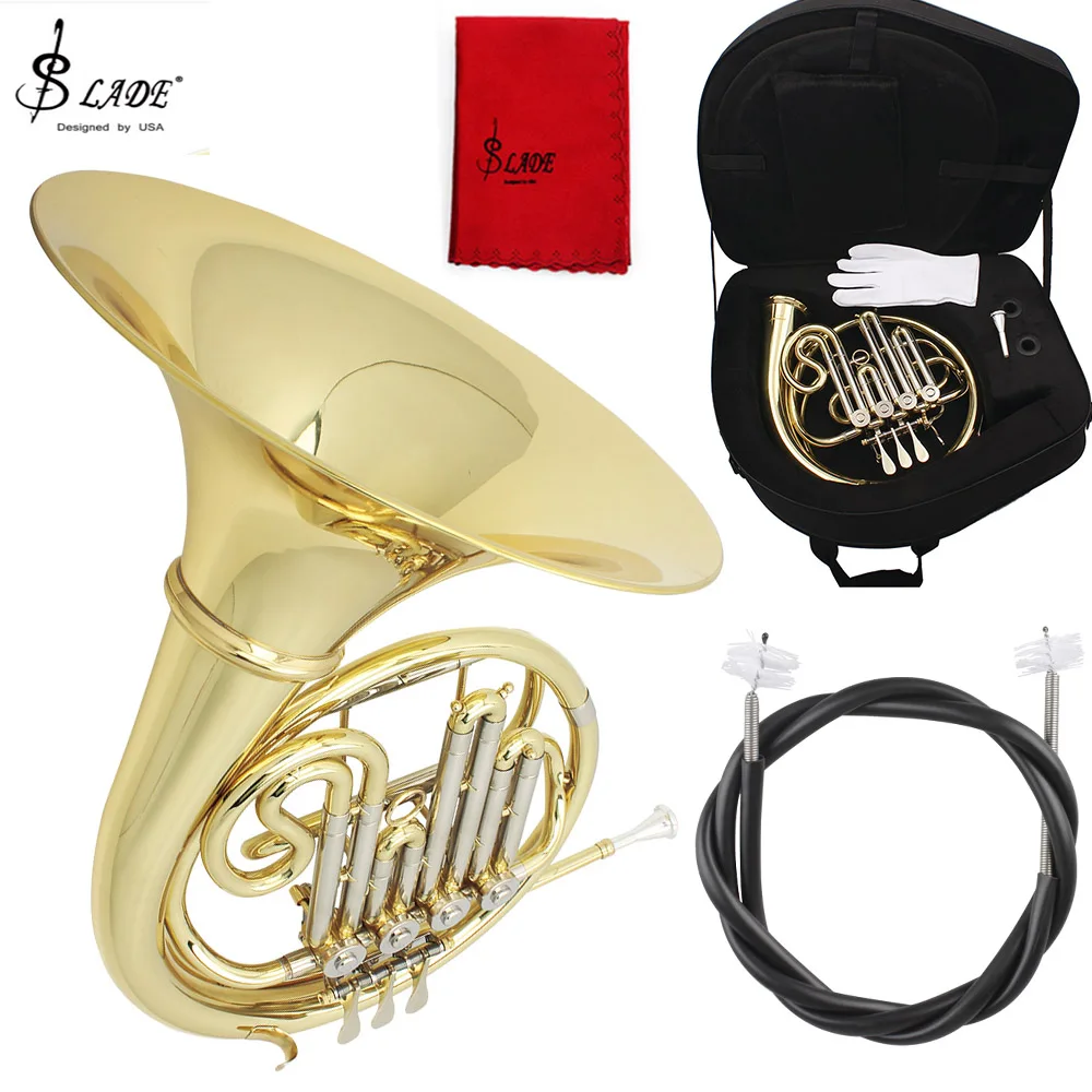 SLADE High-Quality Brass French Horn 4/3 Keys F/Bb Golden Split Professional Grade Musical Instrument with Accessories