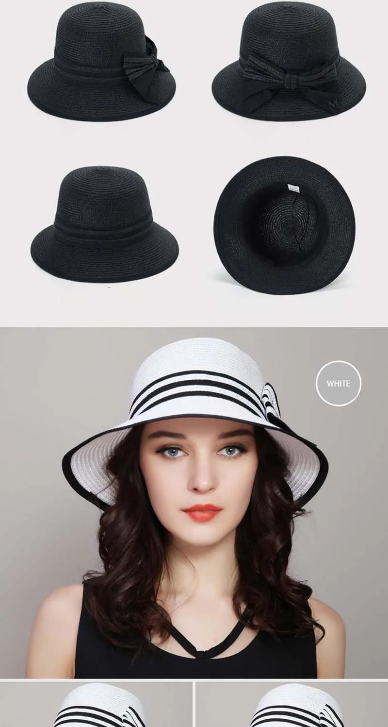 Sombreros de ala ancha para mujer, sombreros de paja para el sol, sombreros de playa para niña, sombreros de paja para viajes al aire libre, sombreros casuales con lazo_voghion.com