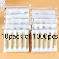 1000pcs Unscented Cotton Swabs, Double-Headed, Wooden Stick, Makeup Removal & Cleaning Ear Cotton Swabs 1